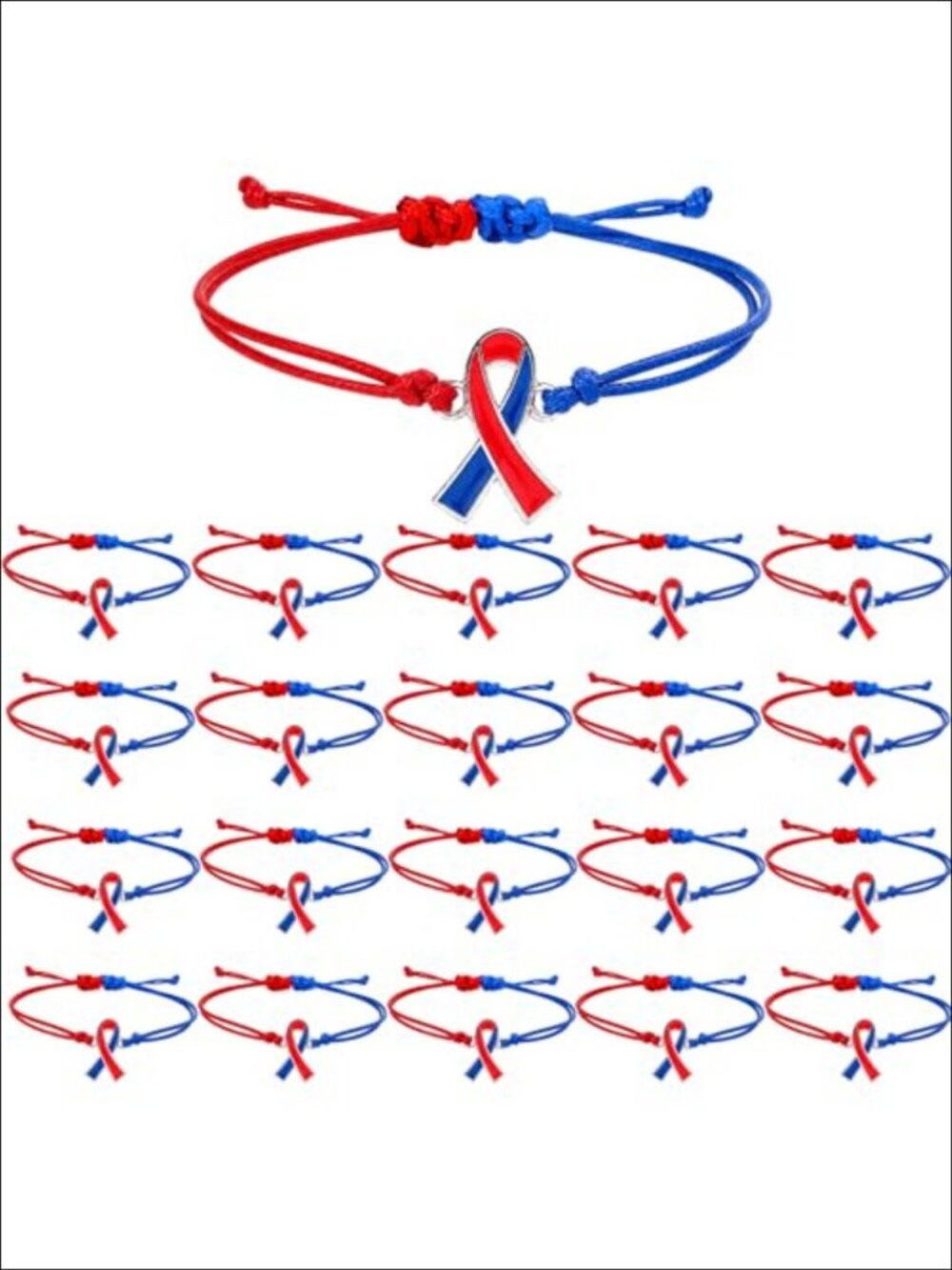 20 Pcs Congenital Heart Defect Awareness Bracelets Adjustable Red Blue Ribbon